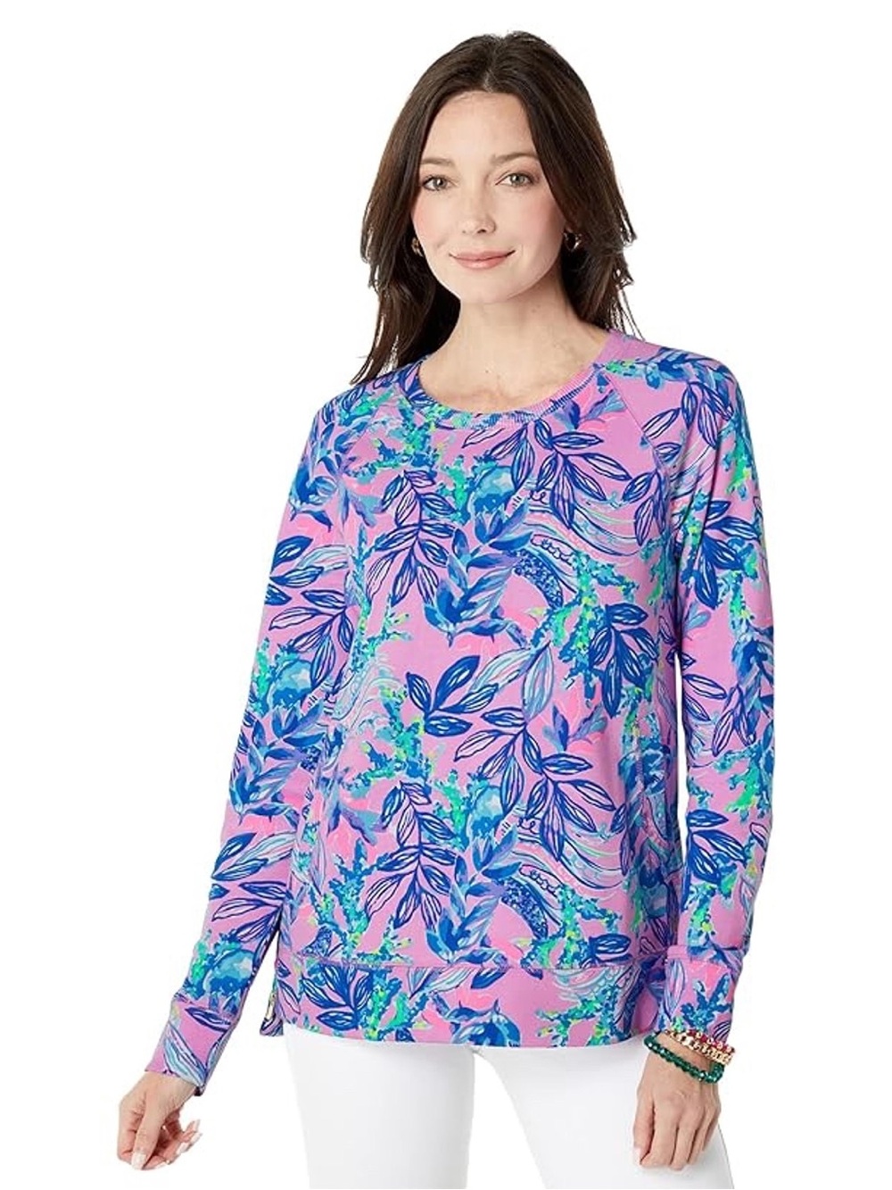 Lilly Pulitzer Pink Floral Long-Sleeve Crewneck Sweatshirt